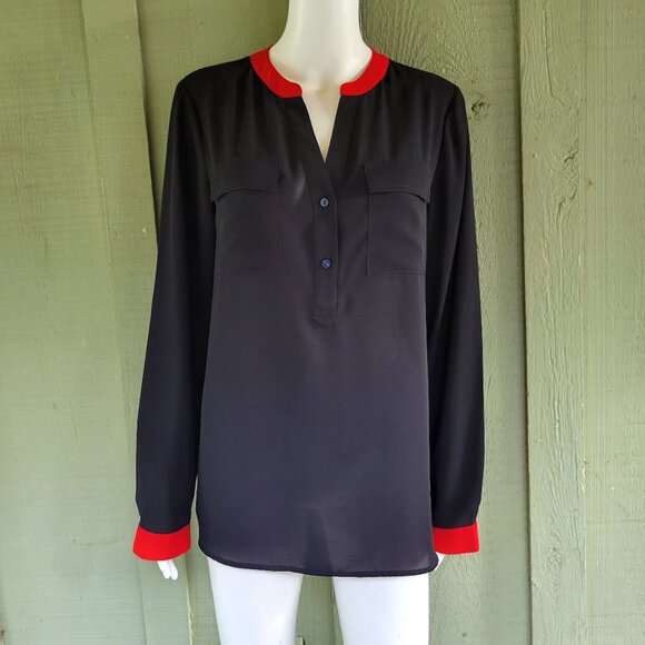 NWT THE LIMITED Black Red Blouse Shirt Large L - Picture 1 of 3